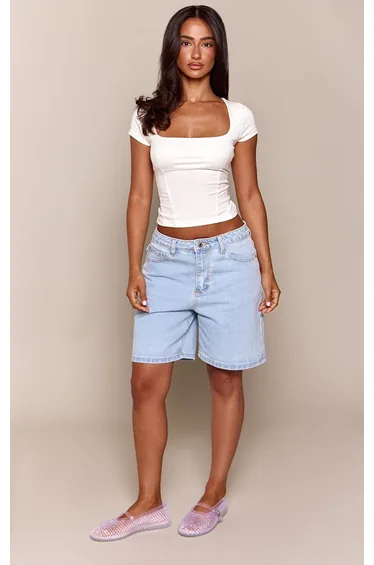 Petite Cream Scoop Neck Cotton Fitted T-shirt