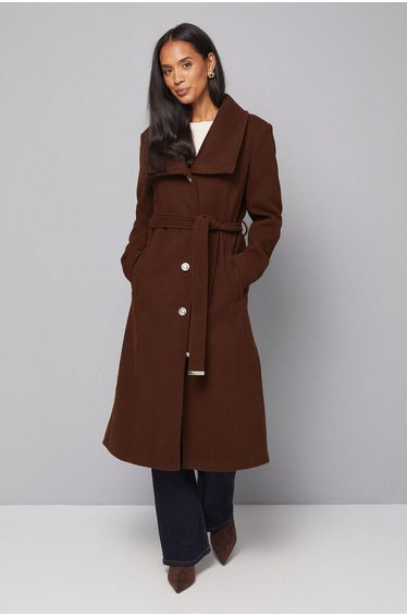 Knitted Collar Button Through Wrap Coat