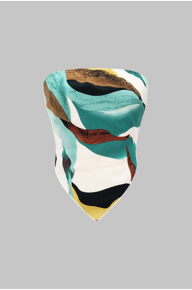 Geometric Print Satin Tube Top