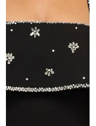 فستان ماكسي بأكتاف مكشوفة مزين يدويا بالأحجار - أسود - 6