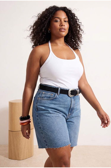 White Strappy Stretchy Knitted Large Size Undershirt