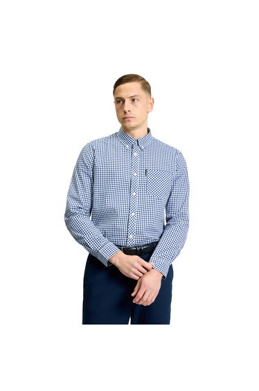 Ben Sherman Mens Signature Gingham Long-Sleeved Shirt - Dark Blue