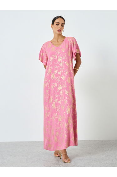 Women Floral Printed Short Sleeve Jalabiya