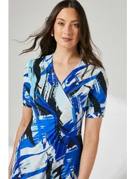 فستان ميدي جيرسية بتصميم لف بطبعة - أزرق - 3