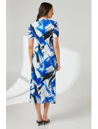 فستان ميدي جيرسية بتصميم لف بطبعة - أزرق - 2