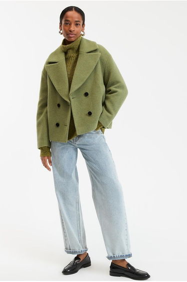 Mid-Length Winter Pea Coat with Button Fastening