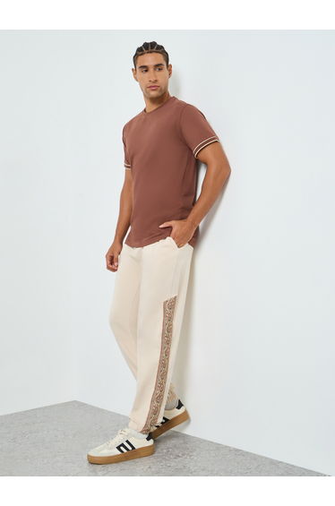 Men Beige Printed Side Panel Joggers