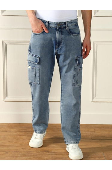 Mid Rise Relaxed Fit Cargo Pockets Jeans