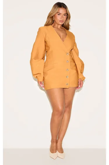 Shape Rust Tailored Cocoon Sleeve A Line Blazer Dress
