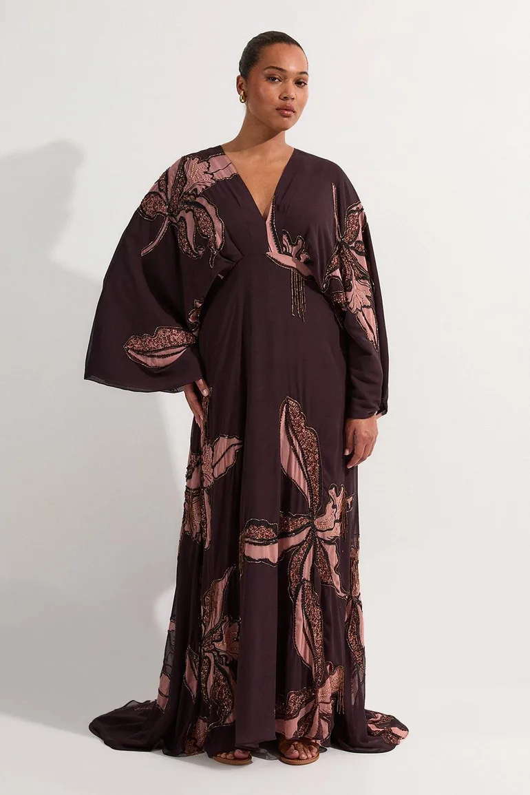 Plus Size Drama Kimono Sleeve Printed And Beaded Woven Maxi Dress Karen  Millen : Dresses : VogaCloset Libya