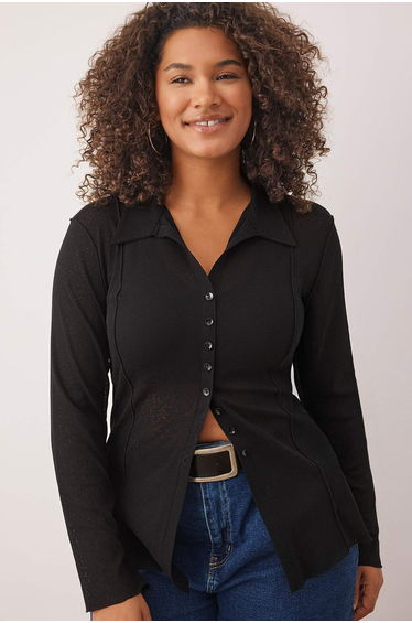 Black Foam Knit Plus Size Blouse