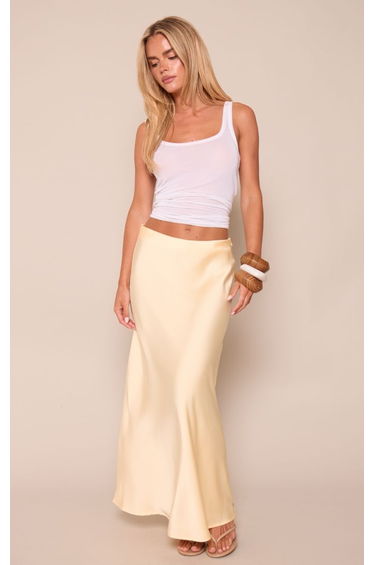 Petite Butter Yellow Satin Flowy Maxi Skirt