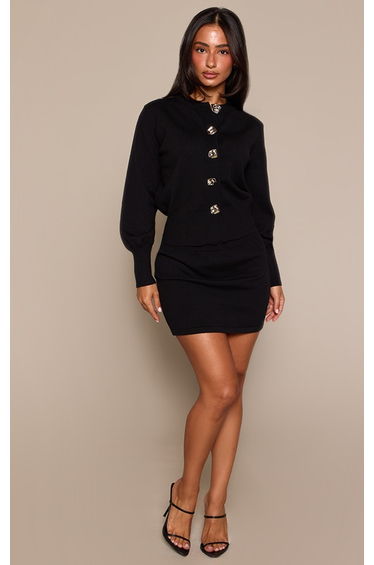 Petite Black Rib Waist Knitted Fitted Mini Skirt