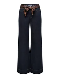 Integrated Scarf Belt Wide Leg Jeans - 6