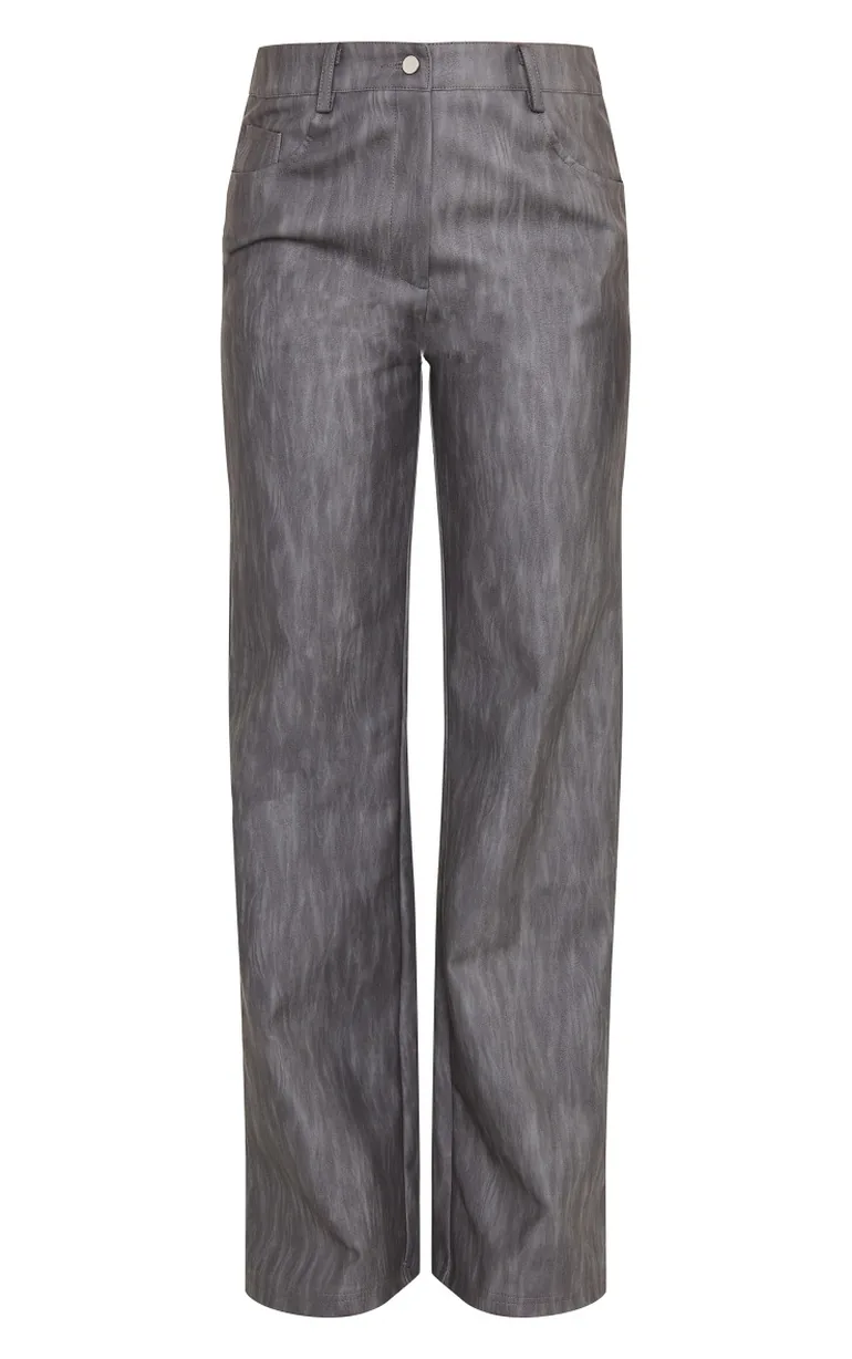 Black Washed Faux Leather Belted Straight Leg Trousers - 4