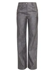 Black Washed Faux Leather Belted Straight Leg Trousers - 4