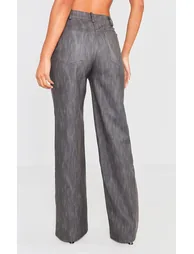 Black Washed Faux Leather Belted Straight Leg Trousers - 2