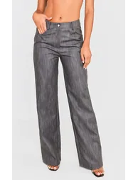 Black Washed Faux Leather Belted Straight Leg Trousers - 1