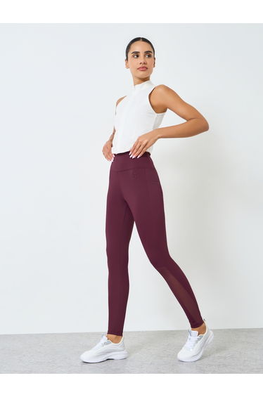 Women Calf Mesh Insert Rubber Logo 7/8 Leggings
