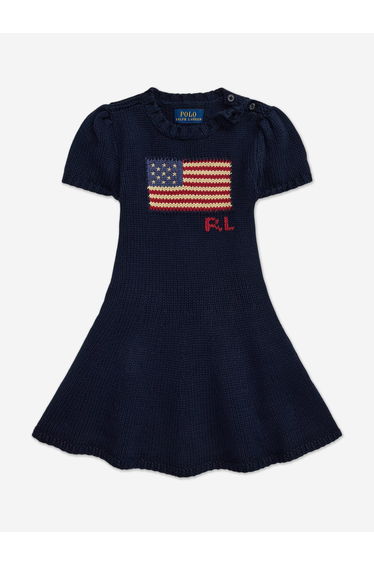 Girls Cotton Flag Dress in Navy