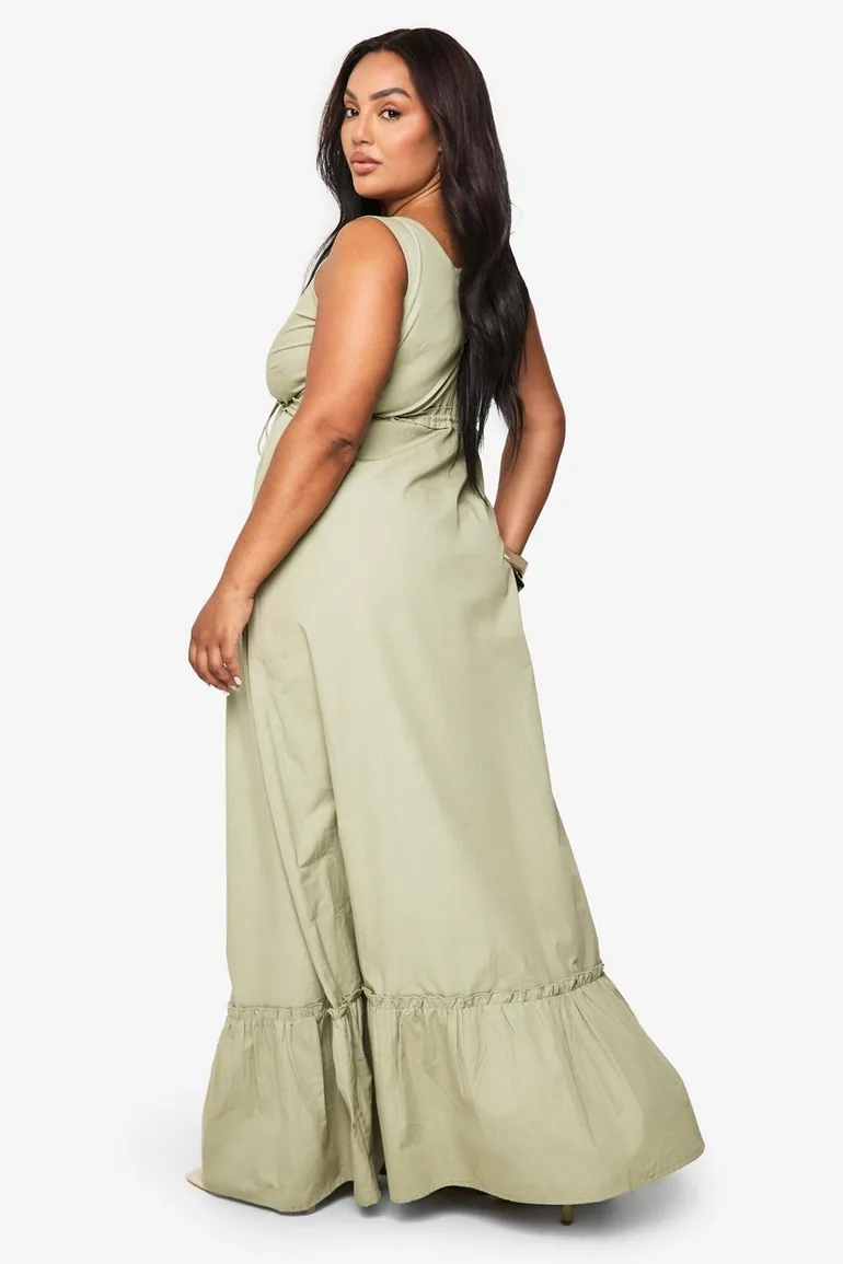 ruched cotton maxi dress Aurora Ruched Organic Cotton Maxi Dress Dark Navy / L
