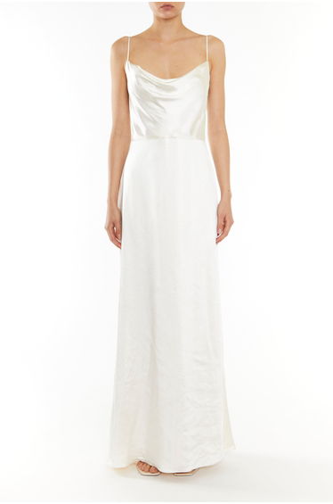 Vivian White Cowl-Neck Bias Cut Maxi-Dress