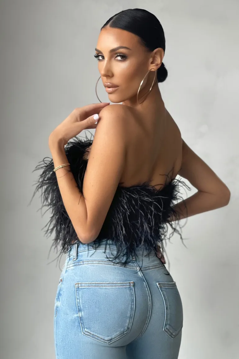 Black Feather Bandeau Crop Top - 2
