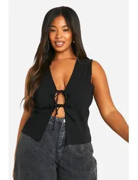 Plus Woven Stretch Tie Detail Top - black - 3