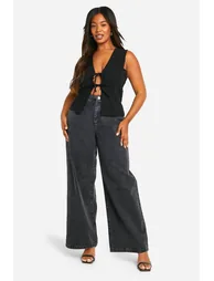 Plus Woven Stretch Tie Detail Top - black