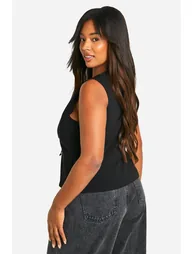 Plus Woven Stretch Tie Detail Top - black - 2