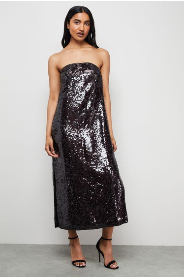 Sequin Bandeau Midi Dress