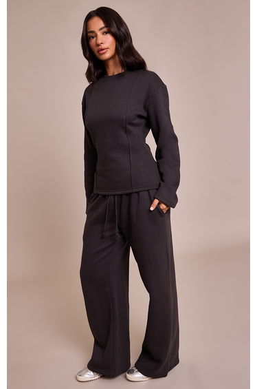 Petite Charcoal Long Sleeve Waist Cinched Sweatshirt