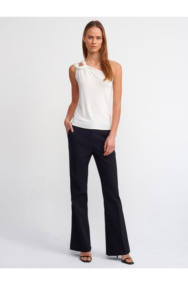 Double Strappy One-Shoulder Knitwear Blouse-Ecru