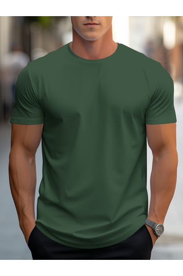 Men Green Solid Round Neck T-Shirt