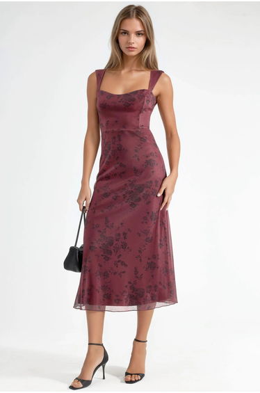 Flowering Heart Collar Midi Dress