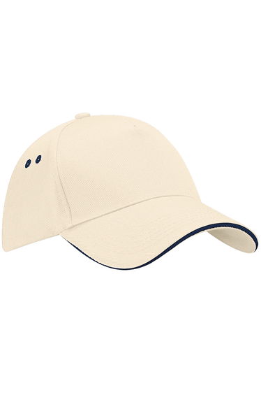 Beechfield Unisex Ultimate 5 Panel Contrast Baseball Cap With Sandwich Peak / Headwear (Pack of 2) - Putty/French Navy