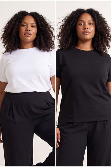 Black-White 2-Pack Oversize Fit Basic Plus Size T-Shirt