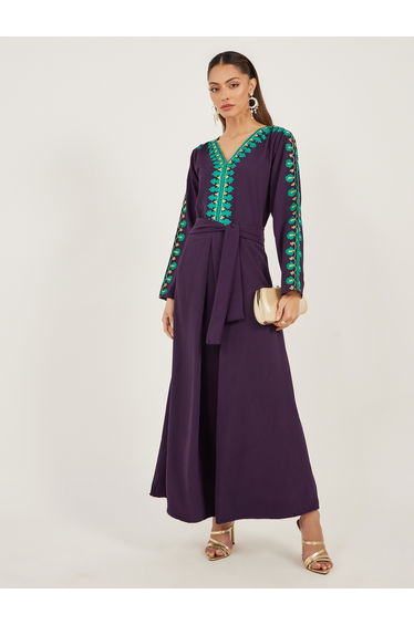 Embroidered A-Line Jalabiya with Tie Detail