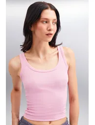 Romına Women's Ribbed Flexible Fabric Organic Cotton Pink Undershirt - 2