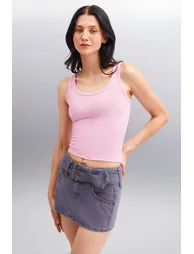 Romına Women's Ribbed Flexible Fabric Organic Cotton Pink Undershirt