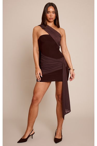 Chocolate Slinky Wrap Scarf Mini Dress