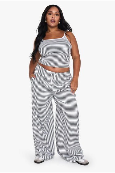 PLUS STRIPED STRAIGHT LEG TROUSER - black_white
