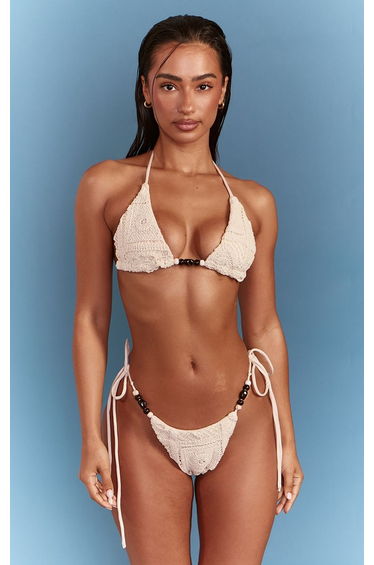 Stone Crochet Triangle Bikini Top