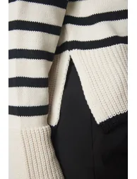 Women's Cream Metal Button Detailed Striped Knitwear Cardigan  . - 6
