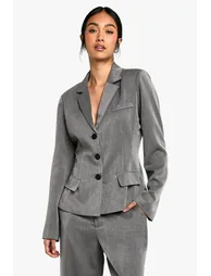 Cinched Waist Tailored Blazer - grey marl