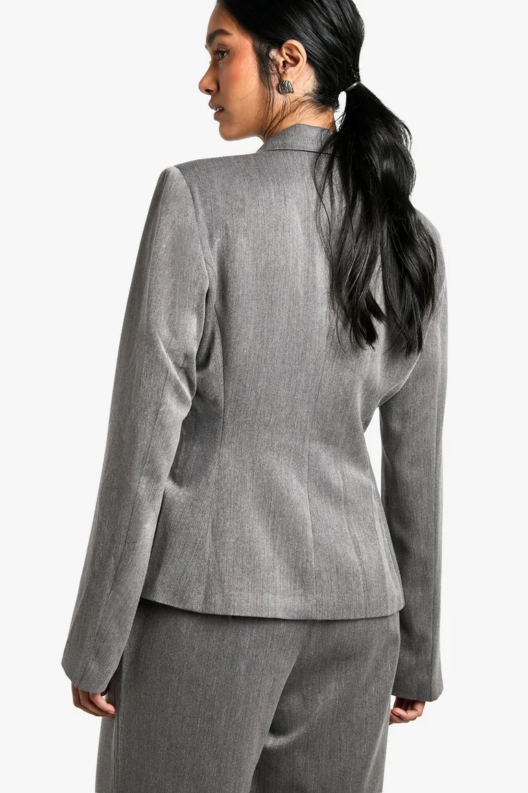 Cinched Waist Tailored Blazer - grey marl - 1