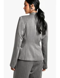 Cinched Waist Tailored Blazer - grey marl - 1