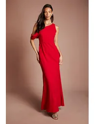 Asymmetric Neckline Scuba Crepe Black Tie Dress - 3