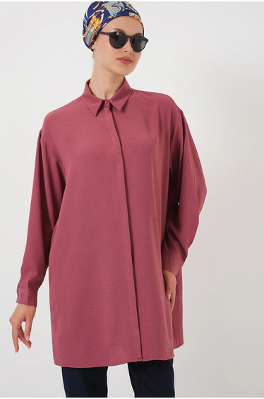 BDART Oversized Long Sleeve Button-Up Blouse with Shirt Collar