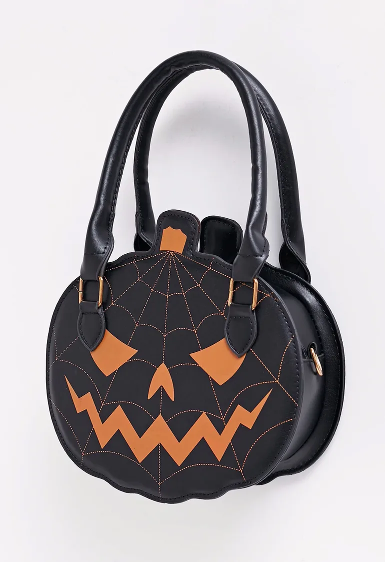 Jack-o'-Lantern PU Handbag in Black - 3